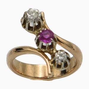 French Trilogy Ring with Ruby and Diamonds, 1890s