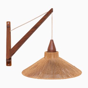 Lampada da parete in teak e sisal di Temde, Svizzera, anni '60