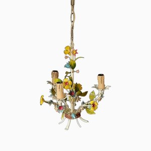 French Toleware Floral Chandelier, 1960s