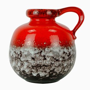 Mid-Century Red & Brown Vase with White Drip Glaze from Scheurich