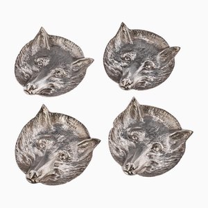 Silver Fox Head Dishes fom Asprey & Co., 1980s, Set of 4