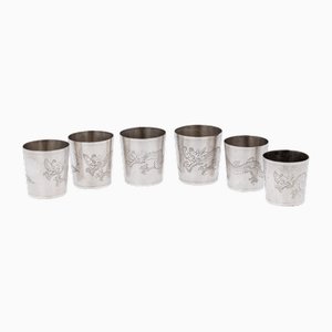 Vasos apilables chinos de plata, años 20. Juego de 6