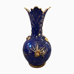Mid-Century Modern Blue and Gold Ceramic Spider Vase, Italy, 1960s