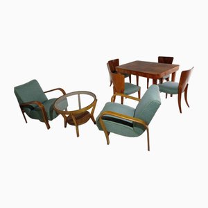 Dining Table, Armchairs, and Chairs attributed to Jindřich Halabala for Up Závody, 1948, Set of 8