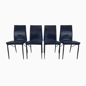 Italian Dining Chairs in Black Leather by Giancarlo Vegni & Gualtierotti Fasem, 1980s, Set of 4