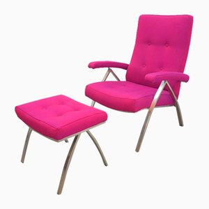 Mid-Century Recliner Lounge Chair and Ottoman in Kvadrat Upholstery, 1960s, Set of 2