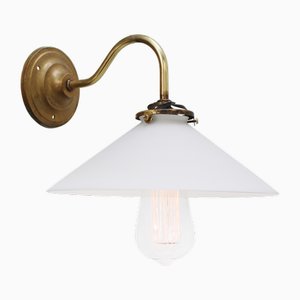 French White Opaline Glass and Brass Sconce