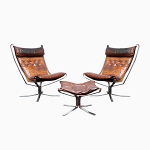 Falcon Chairs and Ottoman by Sigurd Ressell for Vatne Møbler, 1970s, Set of 3