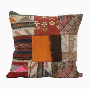 Fodera per cuscino Kilim patchwork curda ricamata a mano