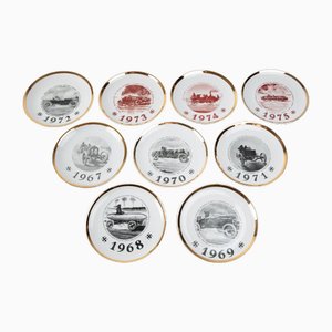 Turin International Automobile Commemorative Dishes, 1960s, Set of 9