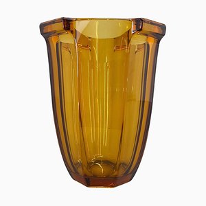 Bernsteinfarbene Art Deco Glasvase von Rudolf Schrotter, 1930er