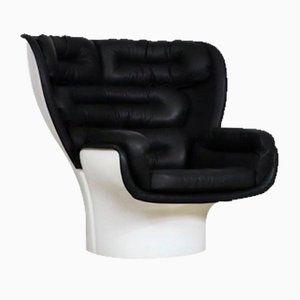 Elda Lounge Chair in Black Leather by Joe Colombo for Comfort, Italy, 1970s