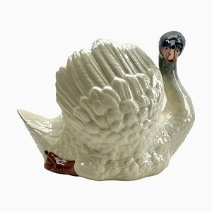Cache-pot Swan en majolique dans le style d'Imperiale Nimy, Belgique, 1900s