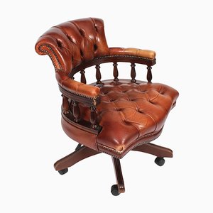 Vintage English Leather Captains Desk Swivel Chair, 1990s