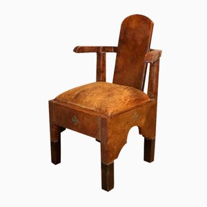 Vintage Berber Oriental Armchair in Leather and Wood, 1950s