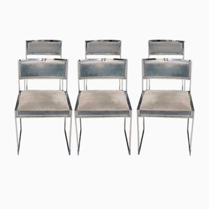 Chairs in Chromed Metal Structure and Sugar Paper Suede Upholstery by Mario Sabot, 1970s, Set of 6