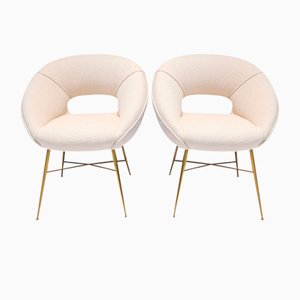 Set of Vintage Armchairs in Fabric in Fine Linen and Brass Base attributed to Silvio Cavatorta, 1950s