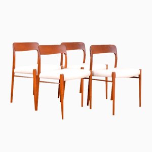 Mid-Century Danish Teak & Wool Dining Chairs Model 75 by N. O. Møller for J.L. Møllers, 1960s, Set of 4