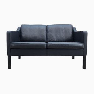 Black Leather 2-Seater Sofa by Børge Mogensen for Frederica, 1963