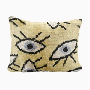 Small Yellow Eye Silk Ethnic Velvet Lumbar Cushion Cover