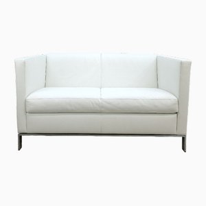 White Two-Seater Sofa in Real Leather from Walter Knoll / Wilhelm Knoll