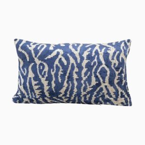 Blue Silk Ikat Velvet Lumbar Cushion Cover