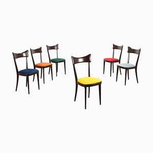 Chaises Vintage en Hêtre et Velours, Italie, 1950s, Set de 6