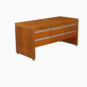 Chest of Drawers in Oak Veneer and Aluminium attributed to Knoll, 1970s-1980s