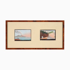 Neapolitan Views, Gouache on Paper Diptych, 19th Century, Framed