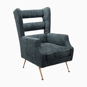 Italian Armchair in Fabric and Brass, Italy 1950s-1960s