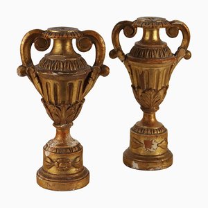 Vases Style Néoclassique en Bois Sculpté, Italie, Set de 2