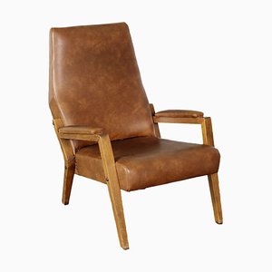 Lounge Chair in Leatherette and Wood, Italy, 1960s