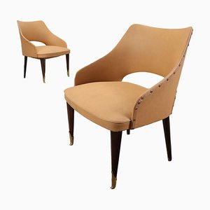 Ebenholz Sessel mit gepolsterten Skai Sitzen, 1950er-1960er, 2er Set