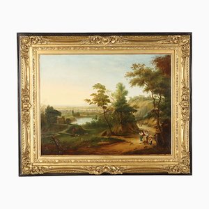 Artiste Italien, Paysage, Années 1800, Huile sur Bois, Encadré