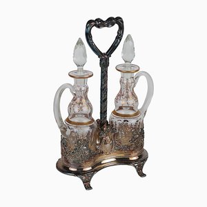 Oil Cruet in 925 Silver and Bevelled Glass, Early 1900s, Set of 3