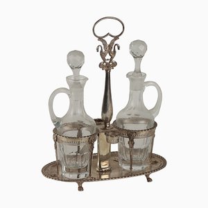 Vinagrera de aceite de plata y vidrio, Reino de Lombardía, Venecia, década de 1800. Juego de 3
