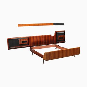 Bett aus Holzfurnier, Metall & Messing, 1960er
