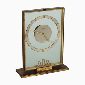 Horloge de Table en Laiton Doré attribuée à Kienzle, 1950s