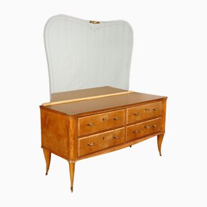 Dressing Table in Veneered Burl Wood, Brass and Glass, 1950s-1960s