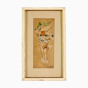 E. Dalbono, Young Figure, 1800s, Mixed Media on Paper, Framed