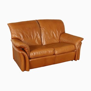 Sofá de cuero marrón, años 80