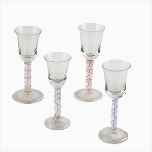 18th Century Murano Filigree Glass Goblets, Set of 4