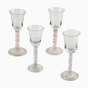 18th Century Murano Filigree Glass Goblets, Set of 4