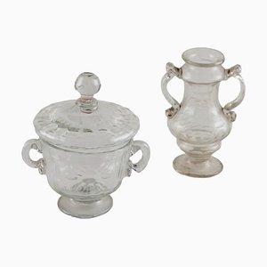 Taza y jarrón pequeño de cristal de Murano, Italia, siglo XVIII. Juego de 2
