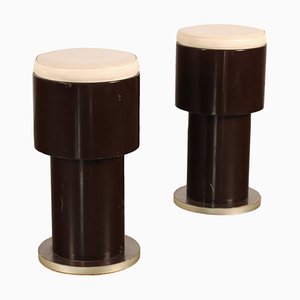 Stools in Lacqured Wood and Leatherette, 1970s, Set of 2
