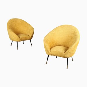 Vintage Armchairs in Cloth & Brass, Italy 1950s, Set of 2