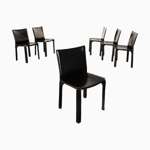Vintage Leather Cab 412 Chairs attributed to Cassina, Italy, 1970s, Set of 6