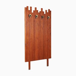 Modernist Coat Rack in Pinewood and Brass, 1960s