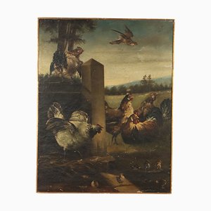 Artista italiano, Il pollaio, XIX secolo, Olio su tela