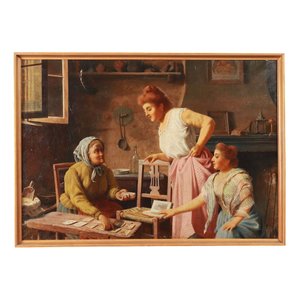 Da G. Bellei, Scena di interni, Olio su tela, XIX secolo, In cornice
